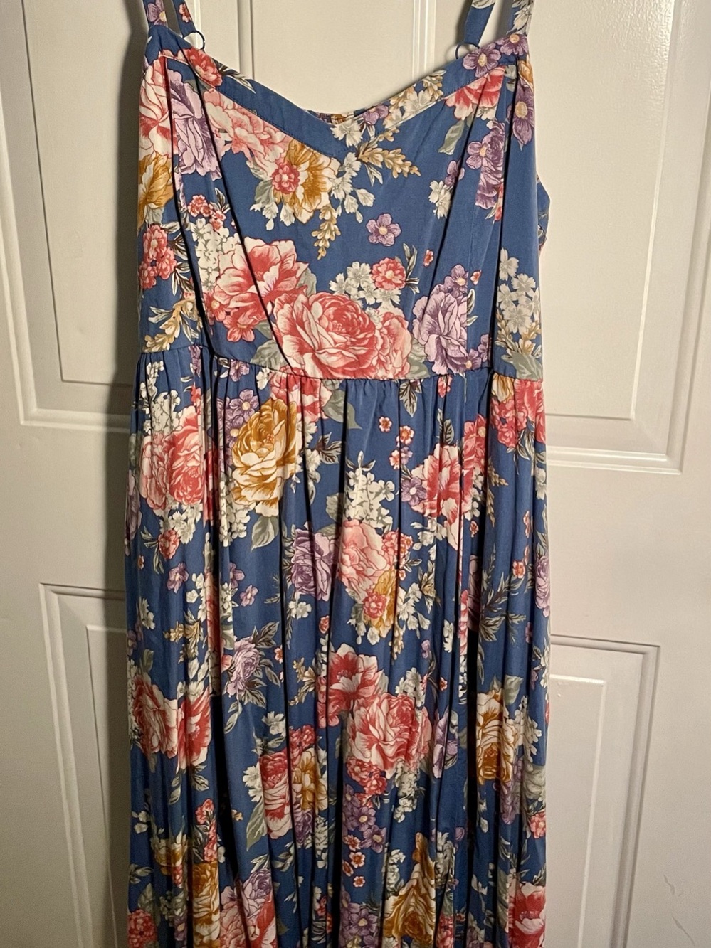 Torrid 2X Blue Floral Midi Sundress Adjustable Straps Pockets Boho